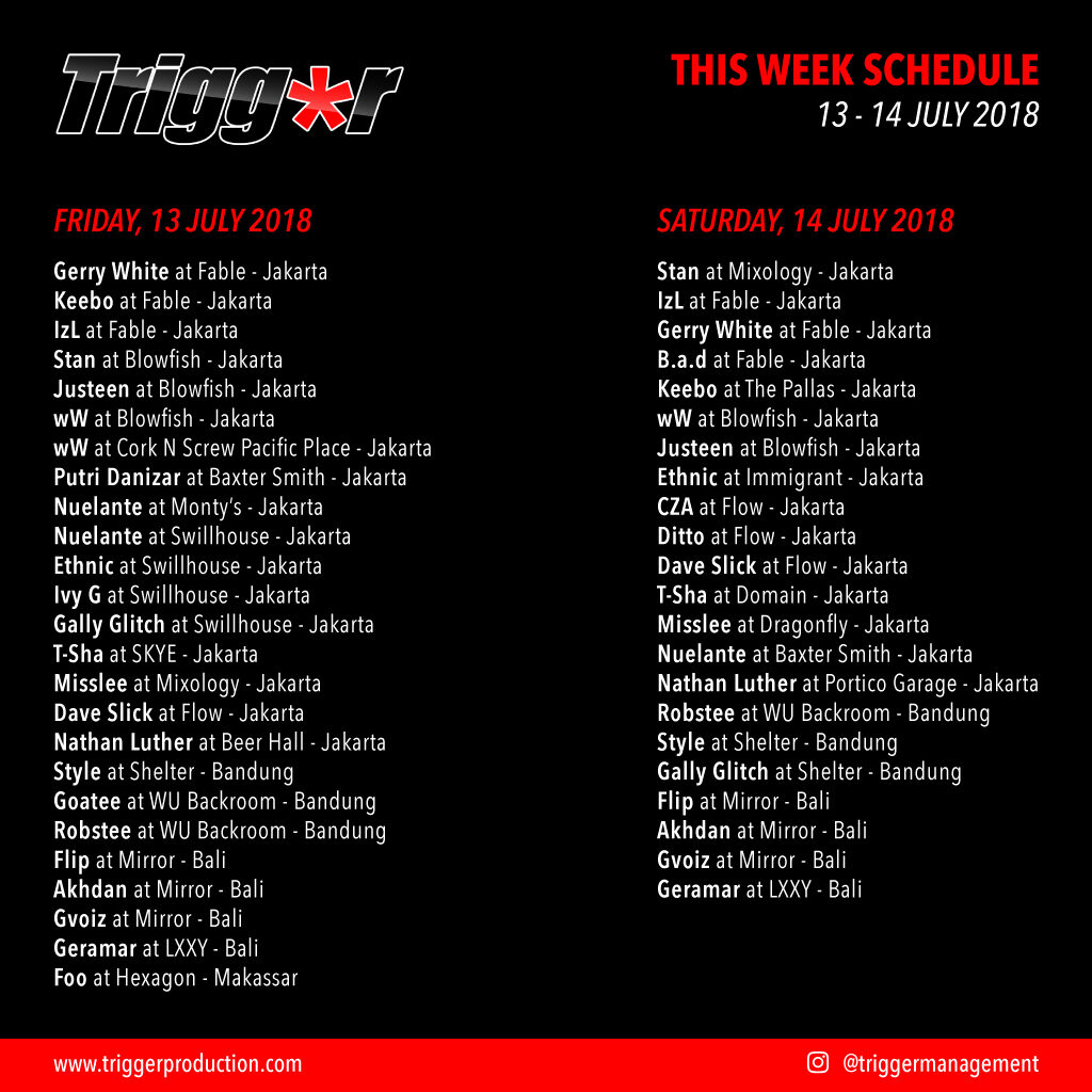 Schedule DJs & MCs 13 – 14 July 2018