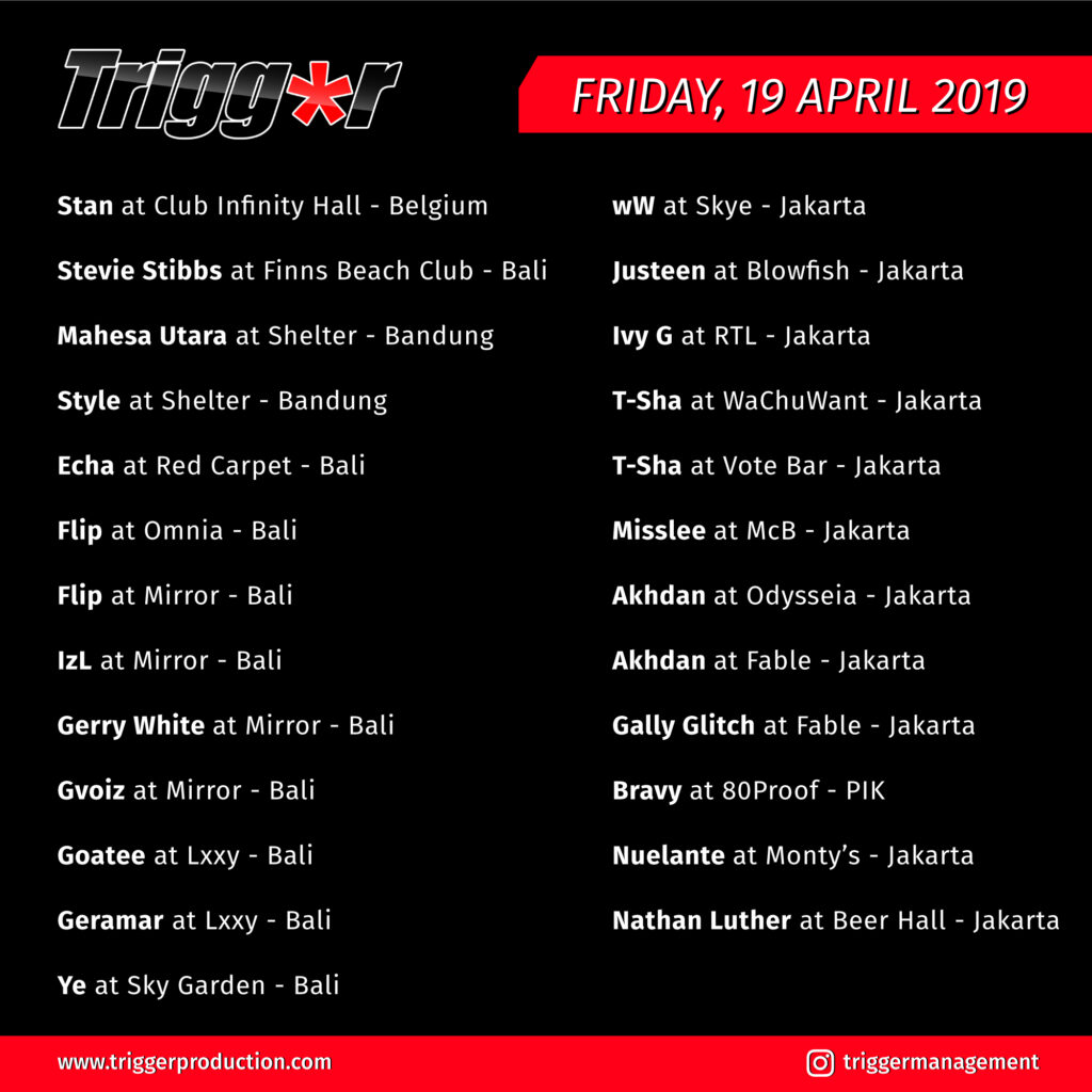 Schedule DJs & MCs 19 April 2019