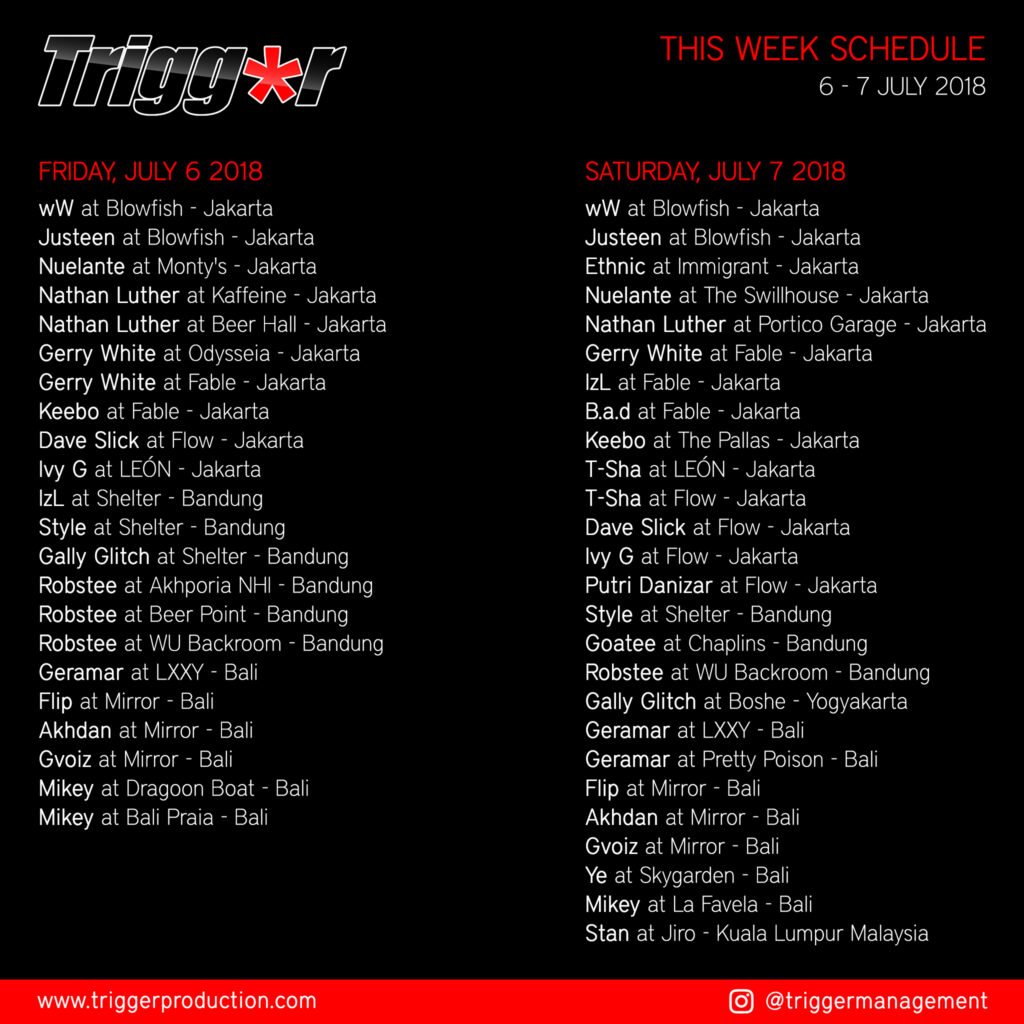 Schedule DJs & MCs 6 – 7 July 2018