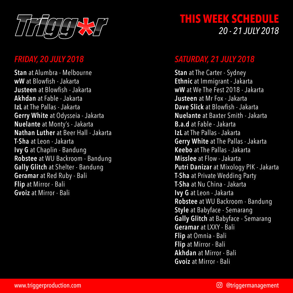Schedule DJs & MCs 20 – 21 July 2018