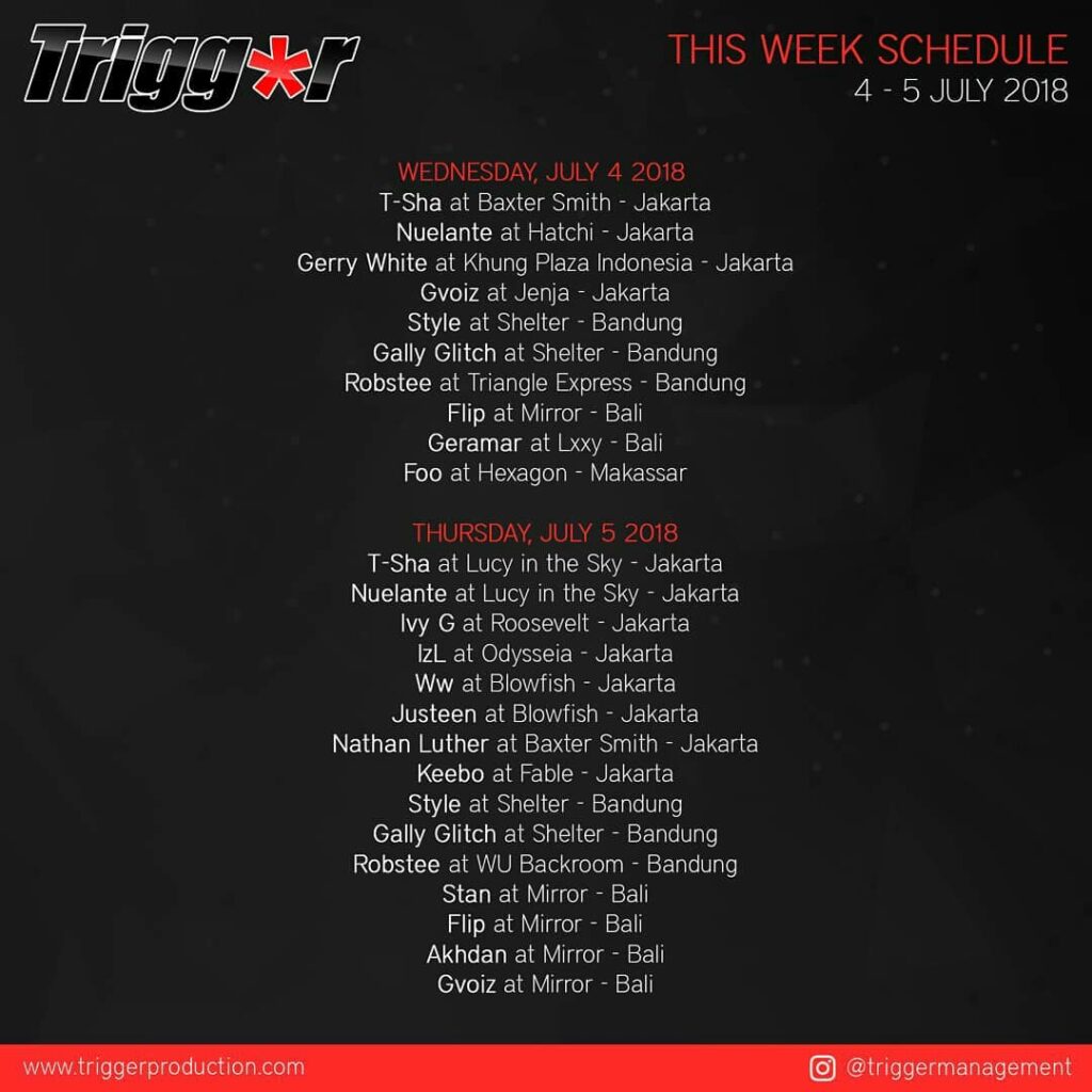 Schedule DJs & MCs 4 – 5 July 2018