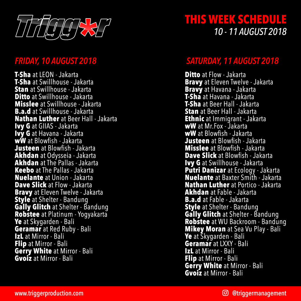 Schedule DJs & MCs 10 – 11 August 2018