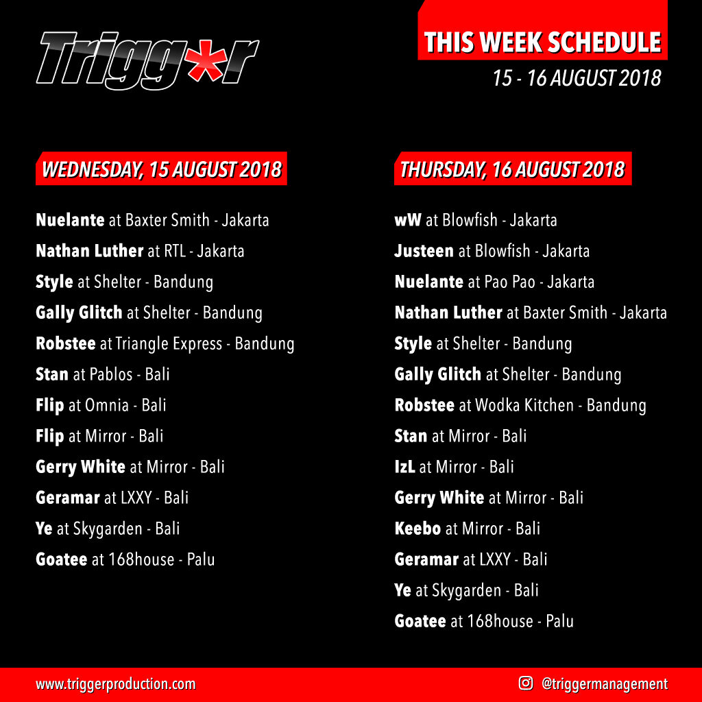 Schedule DJs & MCs 15 – 16 August 2018