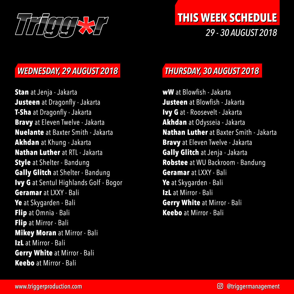 Schedule DJs & MCs 29 – 30 August 2018