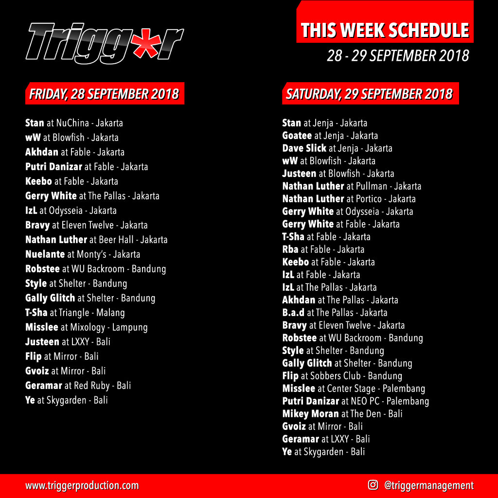Schedule DJs & MCs 28 – 29 September 2018