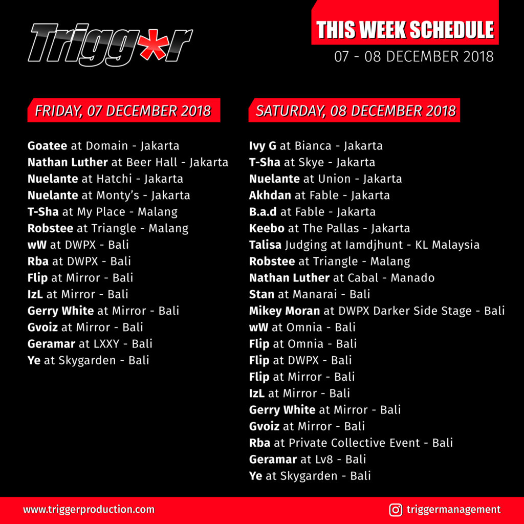 Schedule DJs & MCs 07 – 08 December 2018