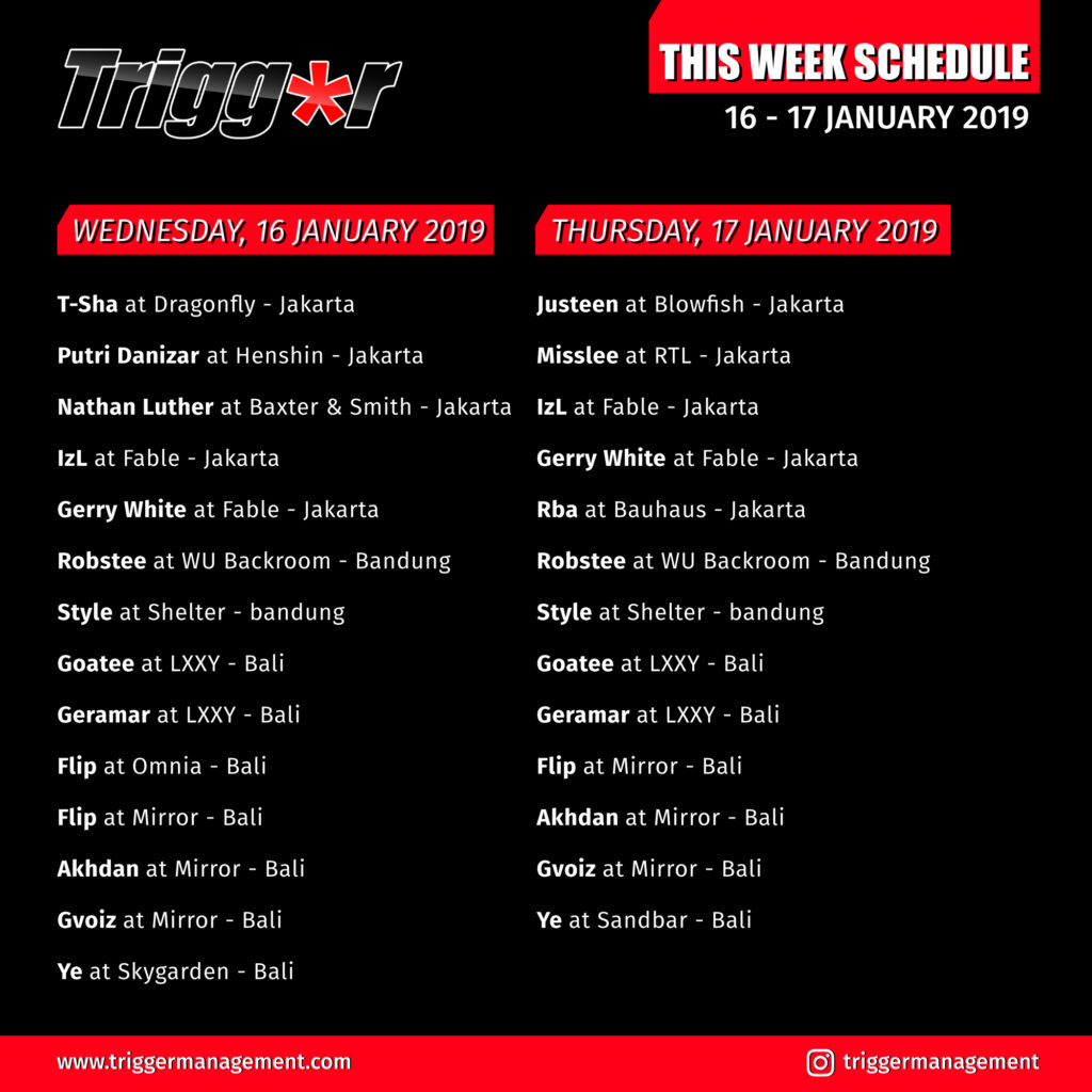 Schedule DJs & MCs 16 – 17 January 2019