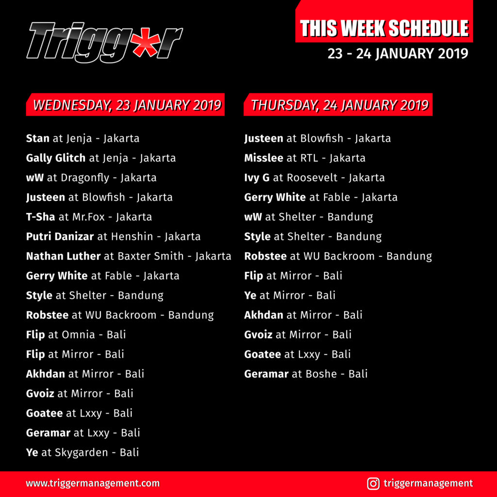 Schedule DJs & MCs 23 – 24 January 2019