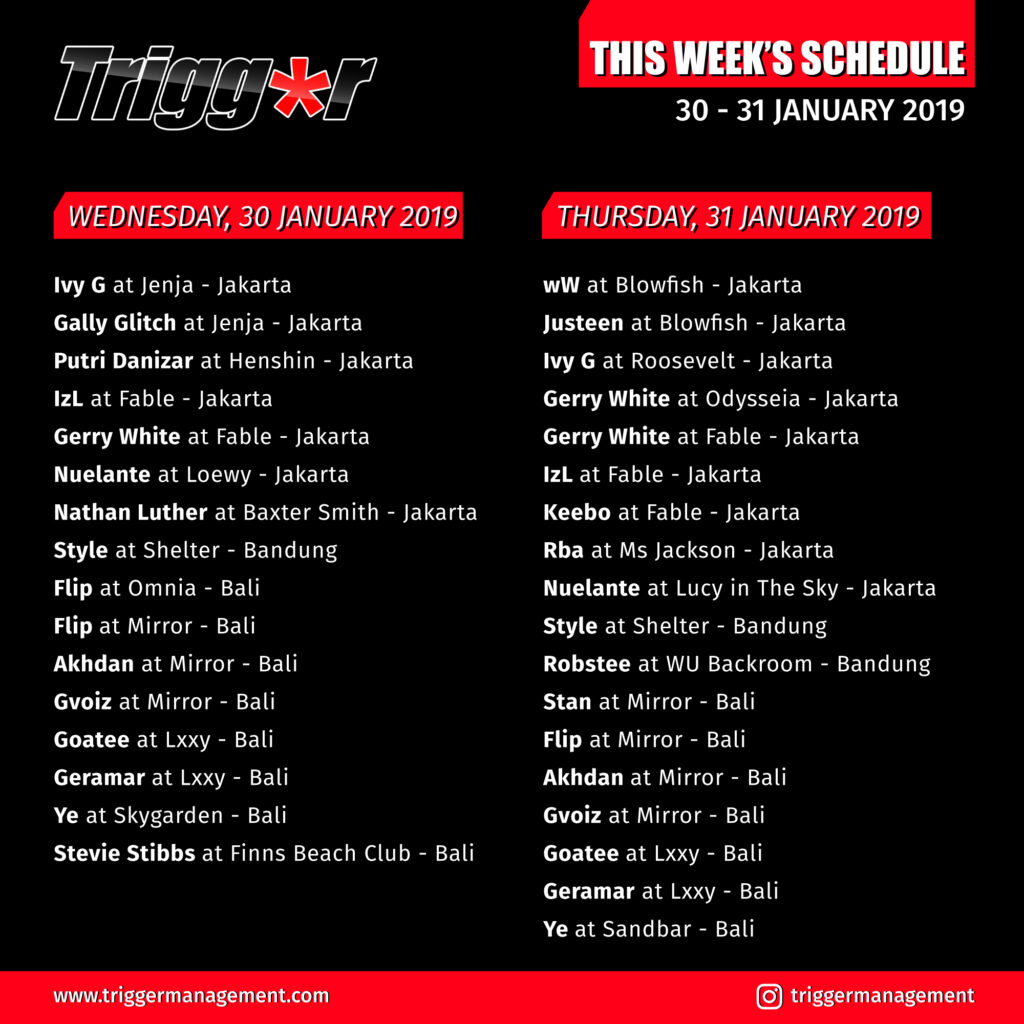 Schedule DJs & MCs 30 – 31 January 2019
