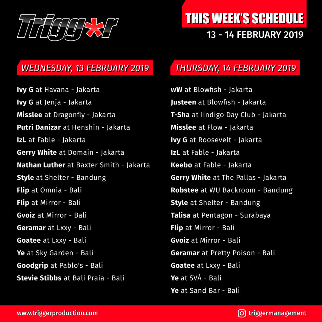 Schedule DJs & MCs 13 – 14 February 2019