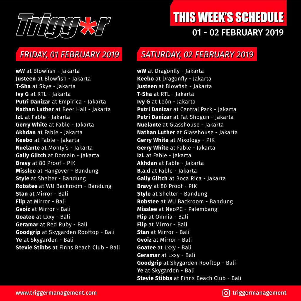 Schedule DJs & MCs 01 – 02 February 2019