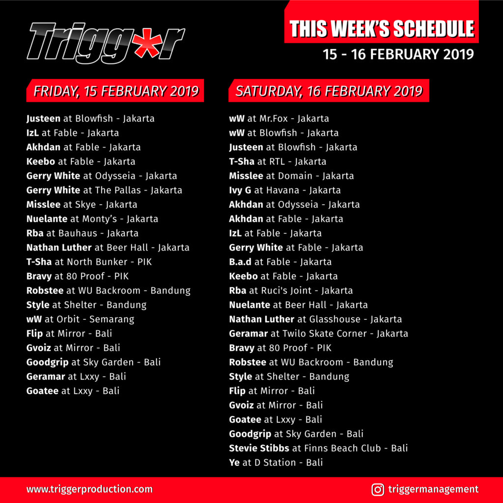 Schedule DJs & MCs 15 – 16 February 2019