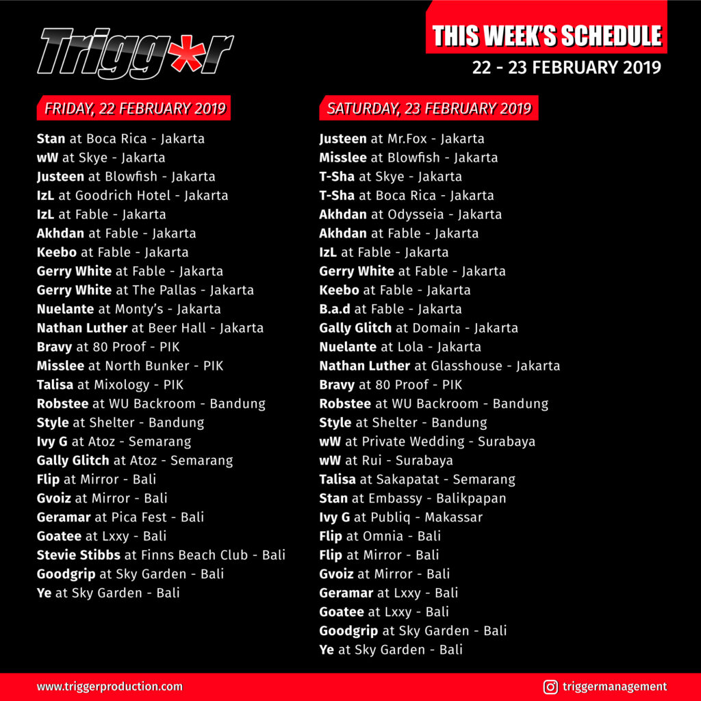 Schedule DJs & MCs 22 – 23 February 2019