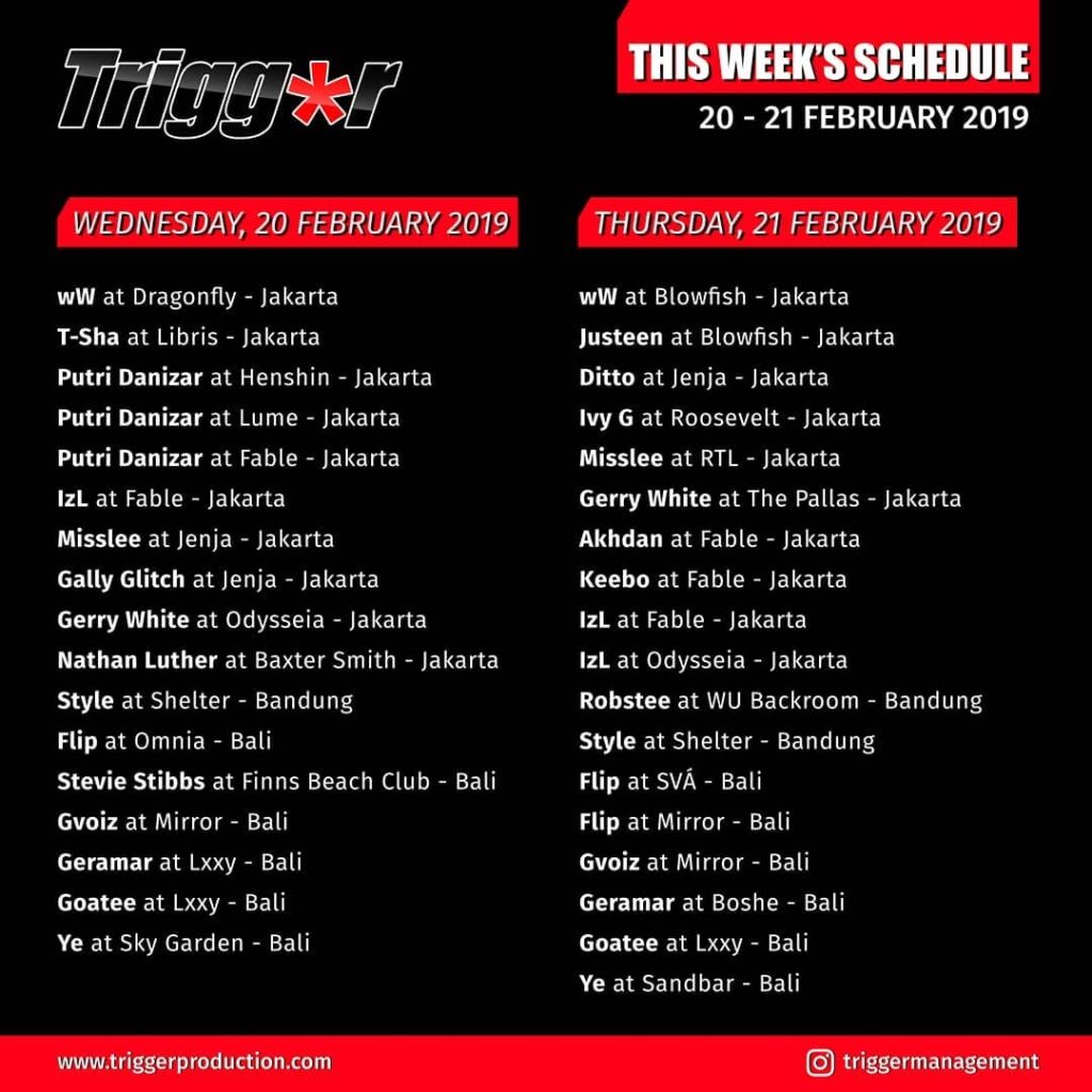 Schedule DJs & MCs 20 – 21 February 2019