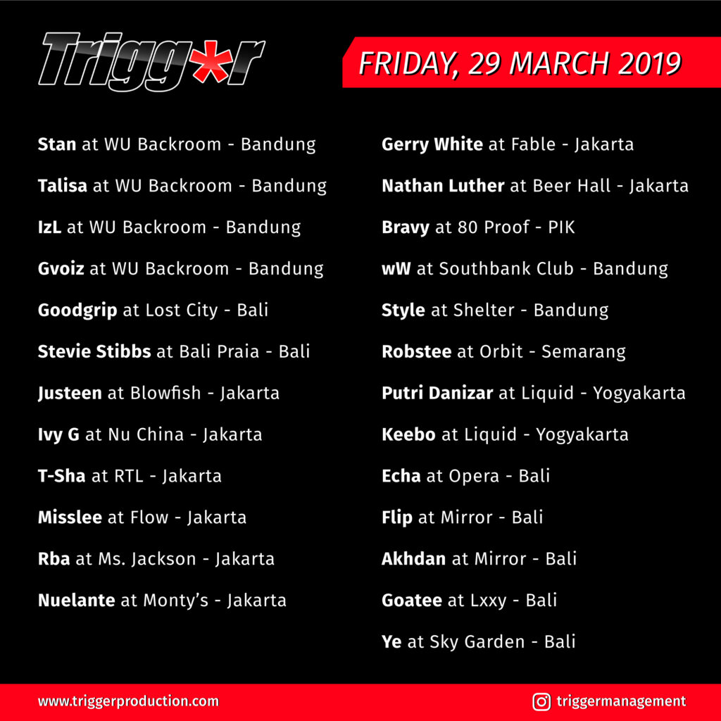 Schedule DJs & MCs 29 March 2019