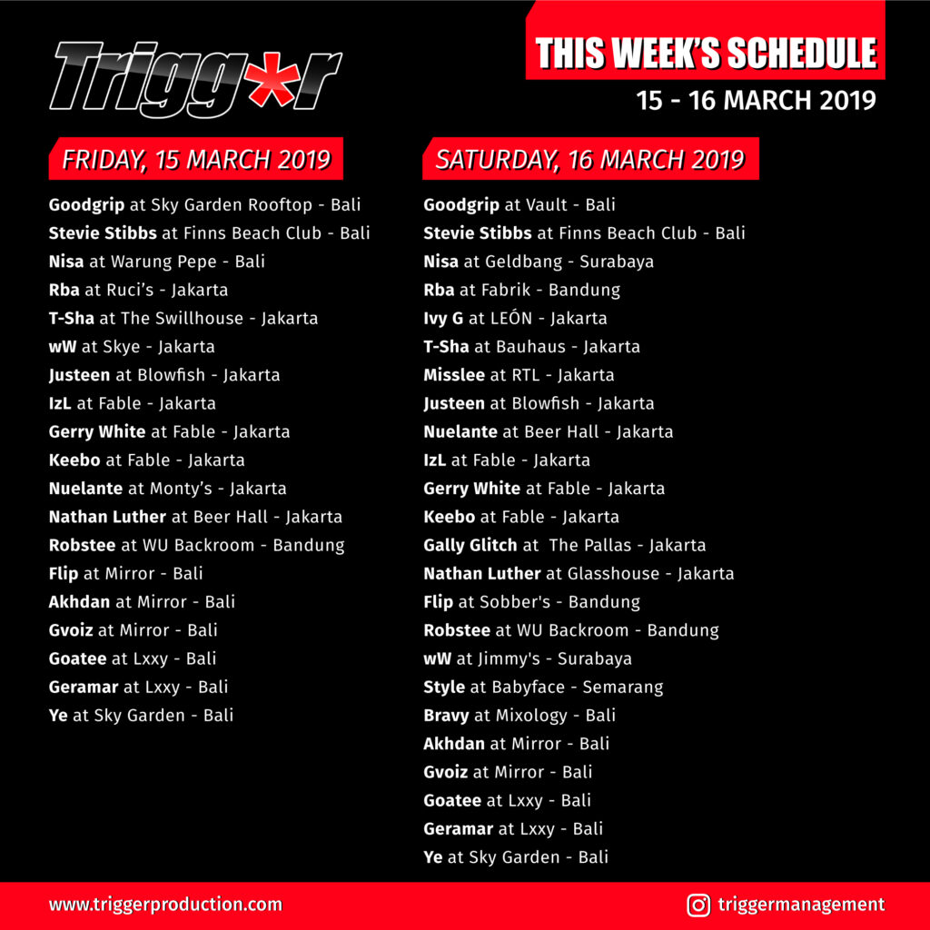 Schedule DJs & MCs 15 – 16 March 2019
