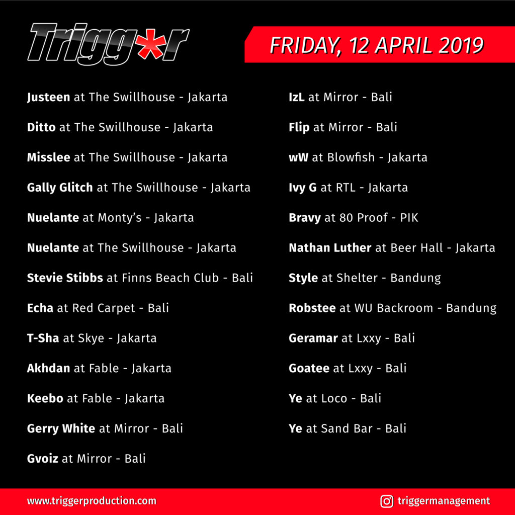 Schedule DJs & MCs 12 April 2019