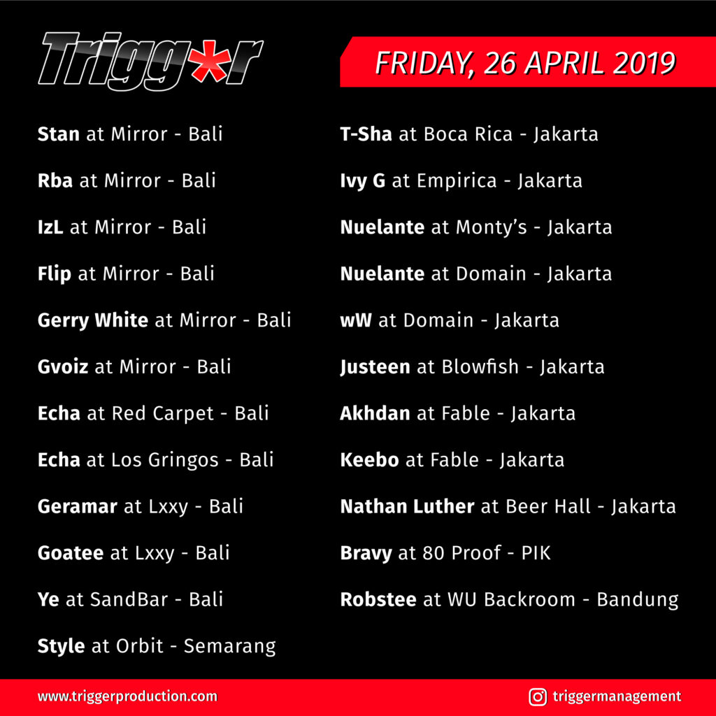 Schedule DJs & MCs 26 April 2019