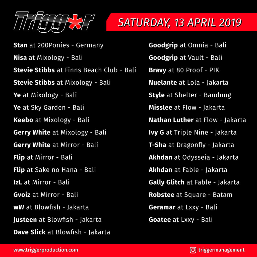 Schedule DJs & MCs 13 April 2019