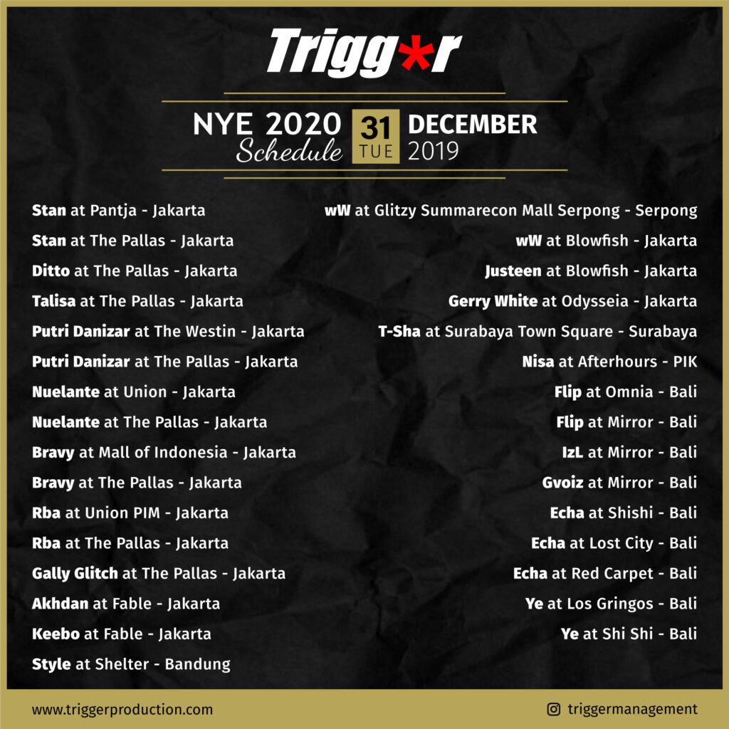SCHEDULE DJS & MCS NYE 31 December 2019