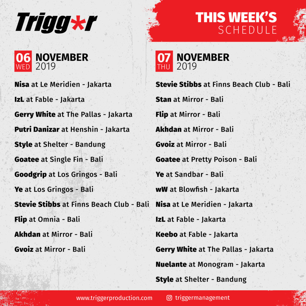 SCHEDULE DJS & MCS 06 – 07 November 2019