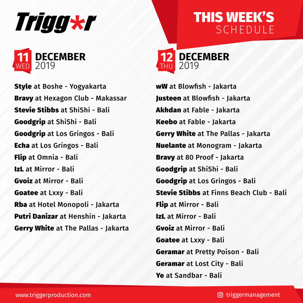 SCHEDULE DJS & MCS 11 – 12 December 2019