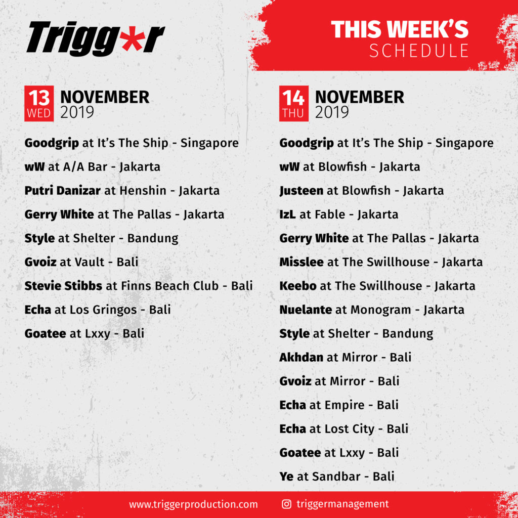 SCHEDULE DJS & MCS 13 – 14 November 2019