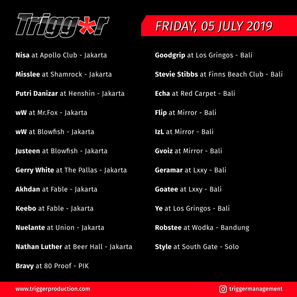 SCHEDULE DJS & MCS 05 JULY 2019