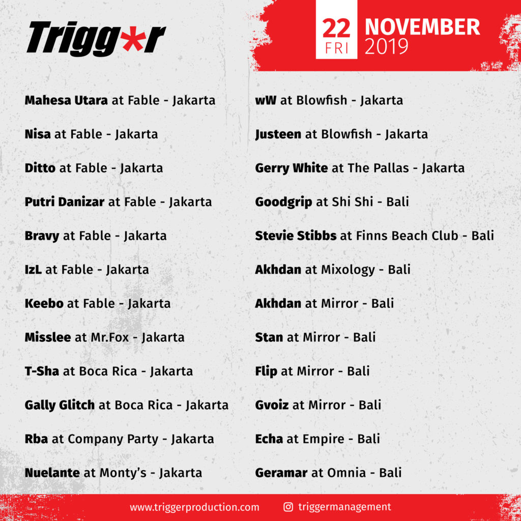 SCHEDULE DJS & MCS 22 November 2019