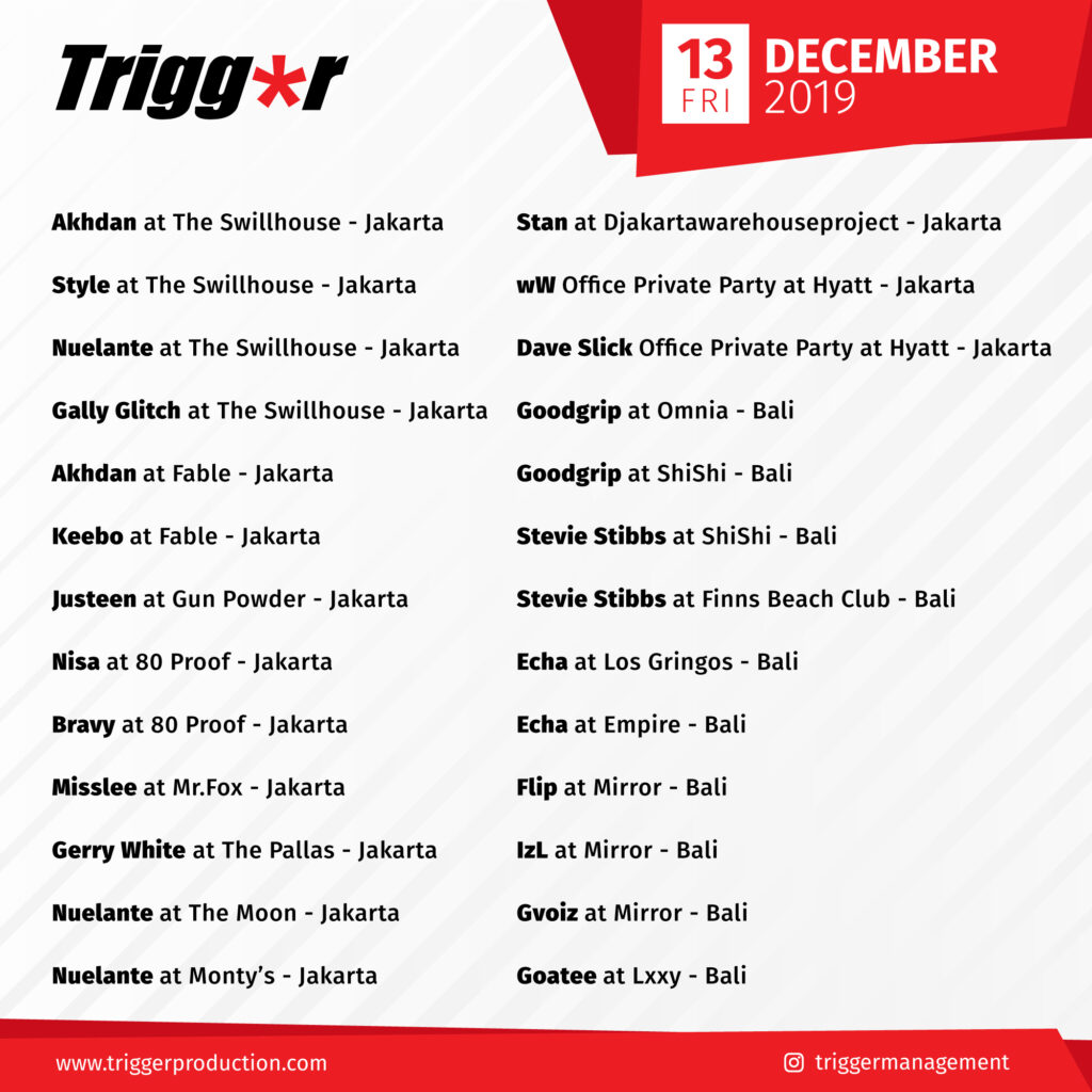 SCHEDULE DJS & MCS 13 December 2019