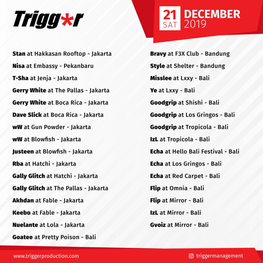 SCHEDULE DJS & MCS 21 December 2019