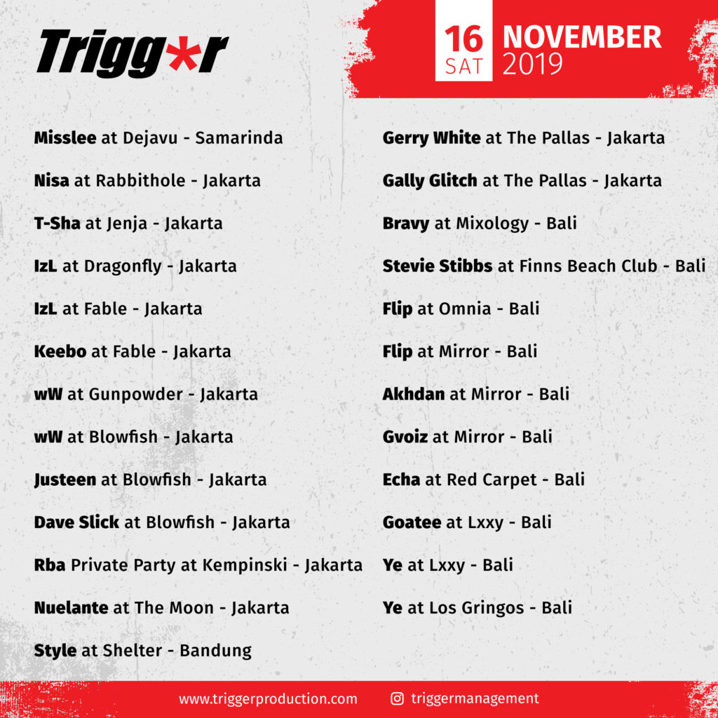SCHEDULE DJS & MCS 16 November 2019
